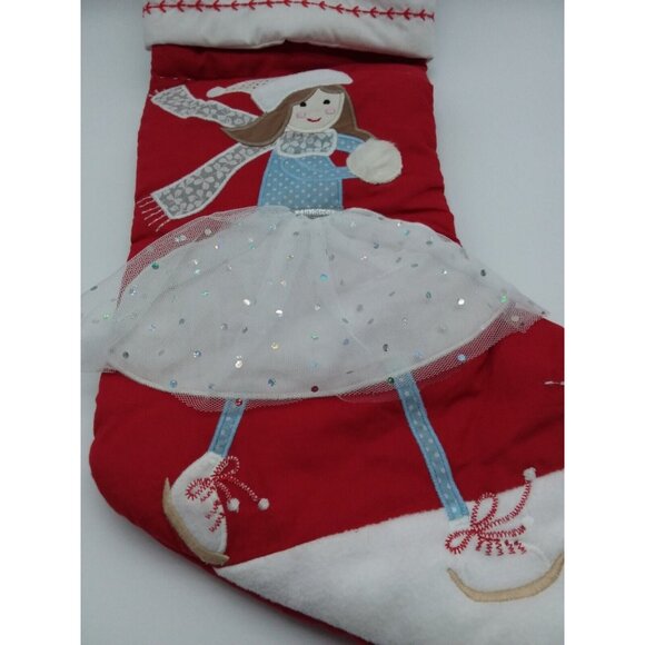 Pottery Barn Kids luke Girl Ice Skater Quilted Holiday Stocking Christmas Xmas - Picture 3 of 7